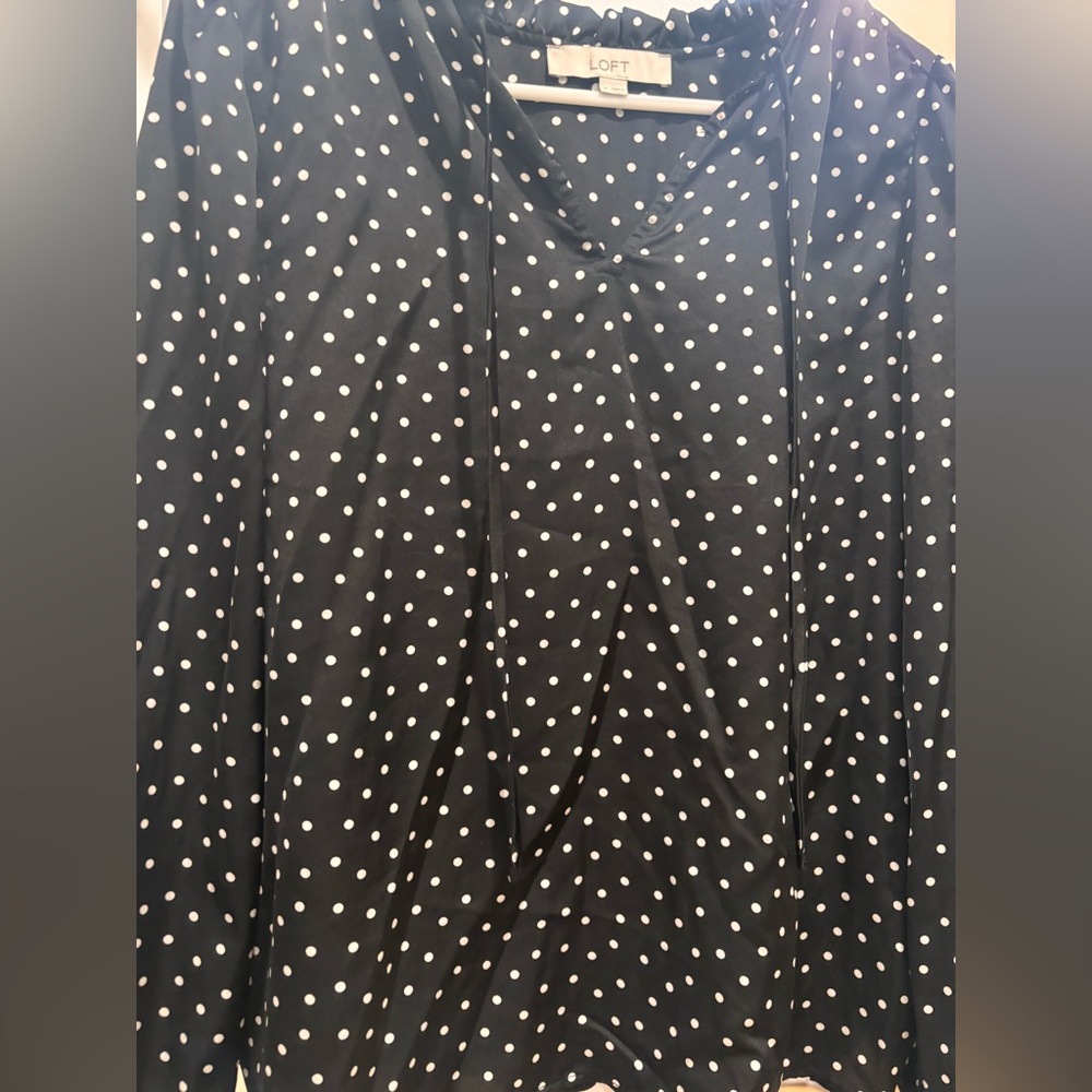 LOFT Black and White Polka Dot Mixed Media Blouse